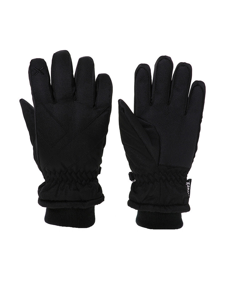 Load image into Gallery viewer, Black XTM Express II kids snow gloves featuring elasticated wrists, ribbed cuffs, and a small logo on the finger.
